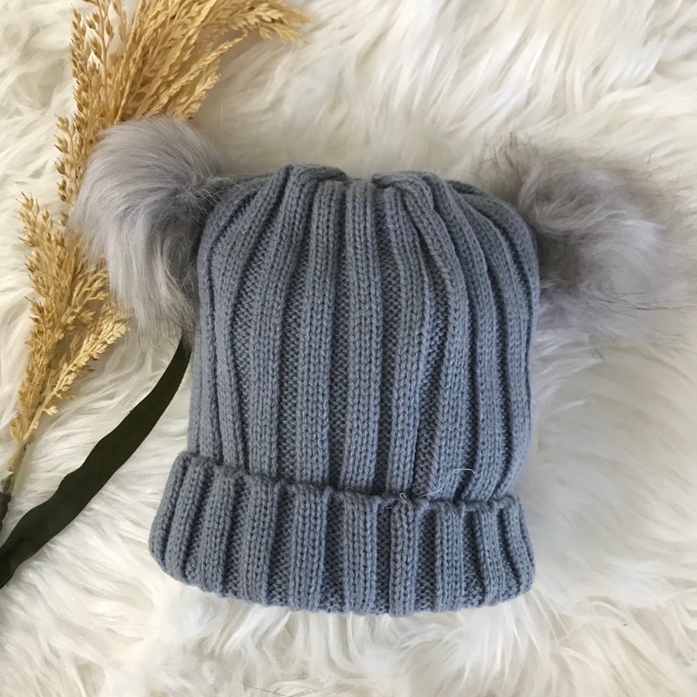 Baby unisex grey knitted beanie with Pom Pom